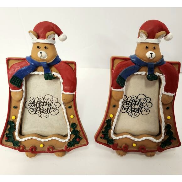 Lot of 7 Vintage Christmas Photo Frames Holiday Decor Snowman Bear Reindeer Tree - Picture 6 of 9